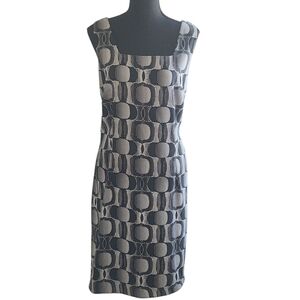 Elegant Black and Tan Patterned Dress - Size 14